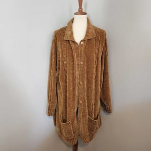 Denim & Co. Mustard Yellow Chenille Oversized Knit Cardigan